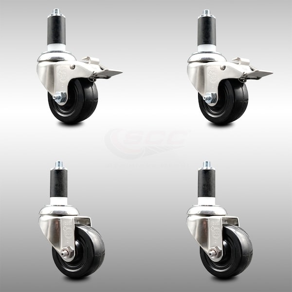 Service Caster 3 Inch 316SS Soft Rubber Swivel 1-3/8 Inch Stem Caster Lock Brake SCC, 2PK SCC-SS316TTLEX20S314-SRS-2-S-2-138 - main